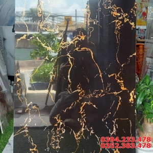 Đá Ốp Mặt Tiền 60x120 Đen Vân Cam Khắc Kim