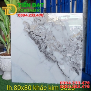 Gạch Khổ Lớn 80x80 Đen Vân Trắng Khắc Kim Đẹp