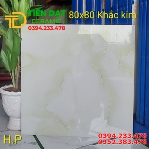 Gạch Bóng Kiếng 80x80 Vân Xanh Nhũ Kim 