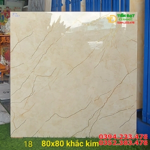 Gạch Bóng Kiếng 80x80 Cao cấp Vân Vàng Nhũ Kim