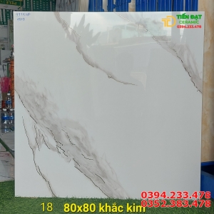 Gạch Lát Nền 80x80 Trắng Vân Nhũ Vàng