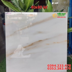 Gạch Lát Nền Phòng Khách 80x80 Trắng Vân Vàng Đẹp