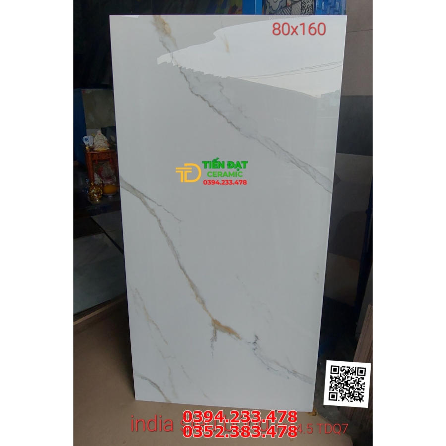 Đá Bóng Kiếng 80x160 Ốp Lát Sale Trắng Vân Vàng