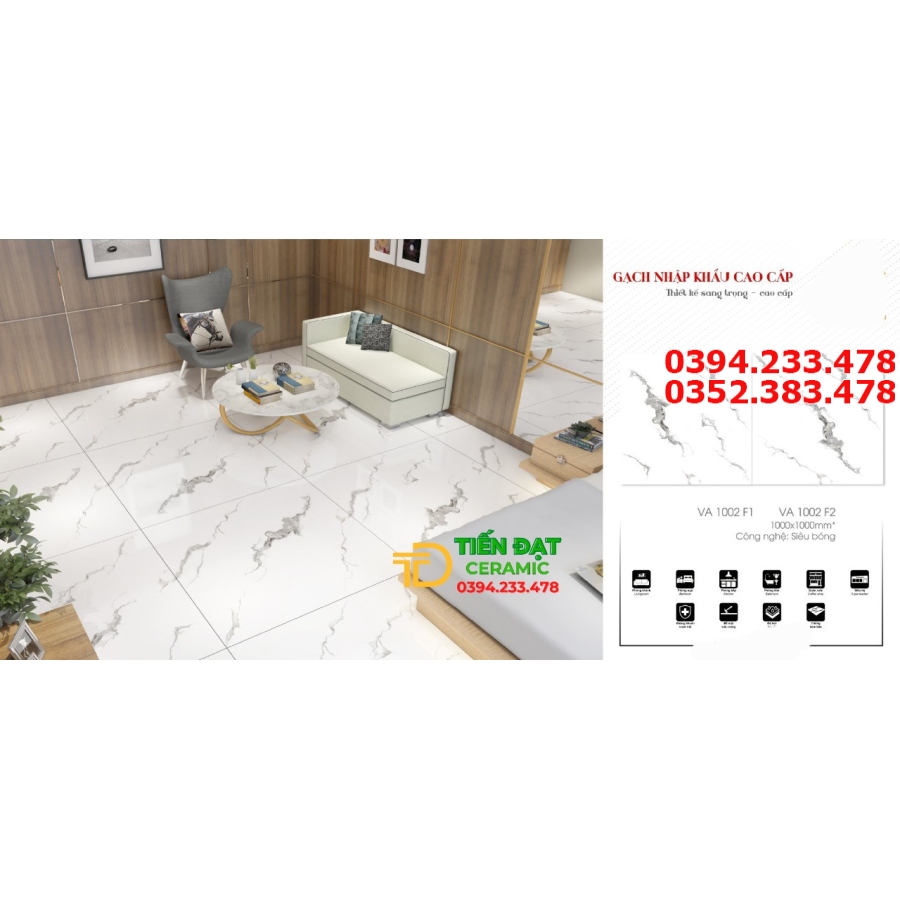 Đá Bóng Kiếng 100x100 Lát Nền Trắng Vân Khói