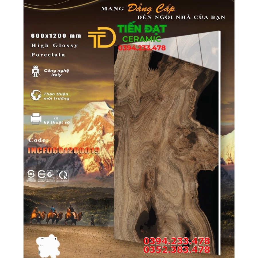 Đá Bóng Kiếng 60x120 Vân Giả Gỗ Ấn Độ