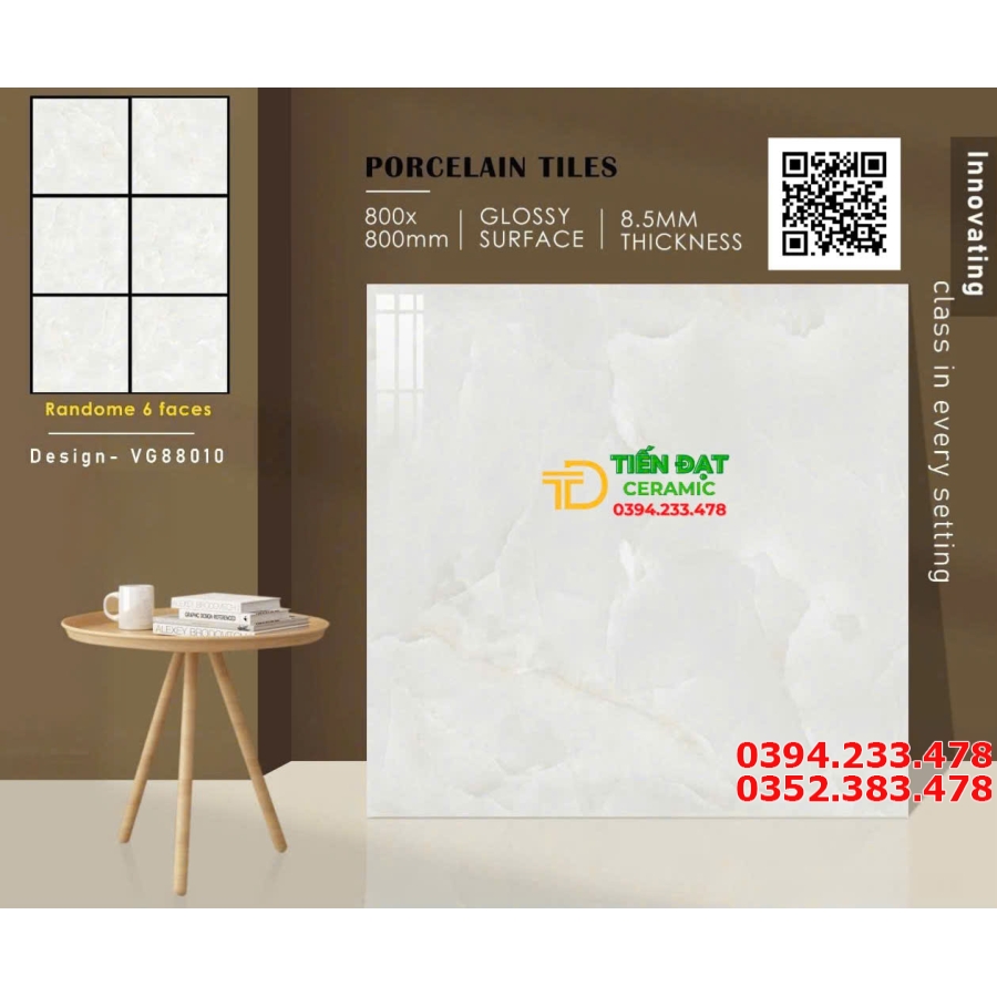 Đá Bóng Kiếng 80x80 Vân Xanh Nhạt Ngọc Thạch Ốp Tường