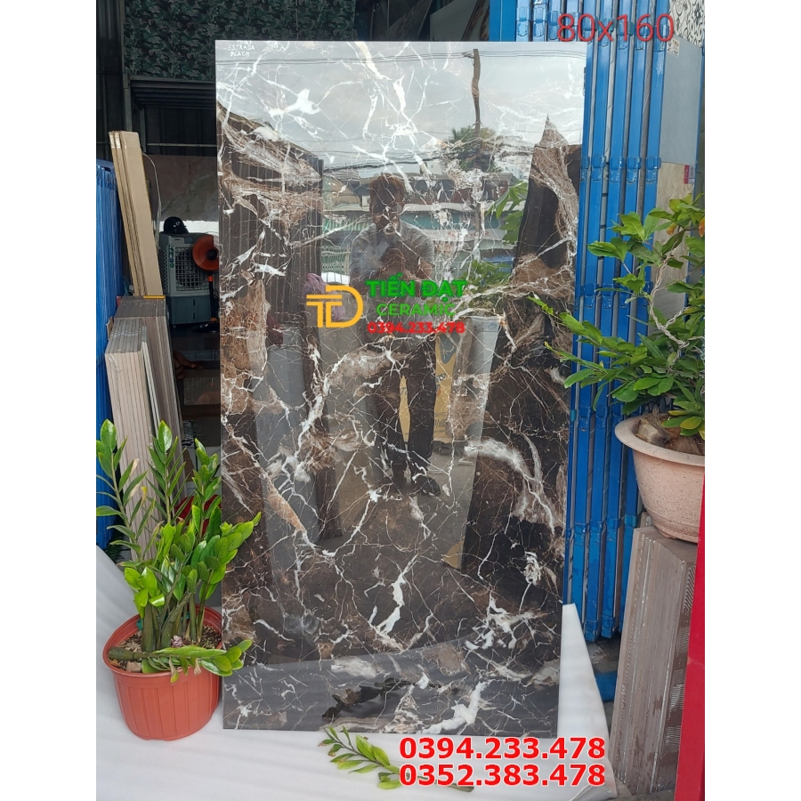 Đá Bóng Kiếng Glossy 80x160 Đen Trắng Ốp Mặt Tiền