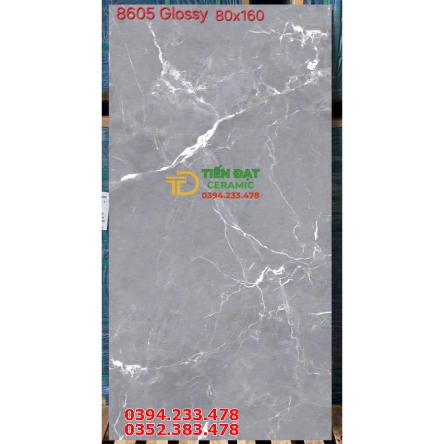 Đá Bóng Kính Kim Cương 80x160 Xám Vân Trắng