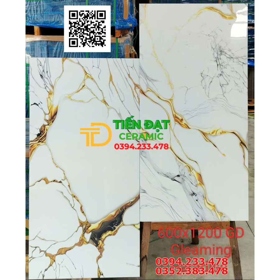 Đá Bóng Marble 60x120 Trắng Khắc Kim Ốp Chụ Cổng