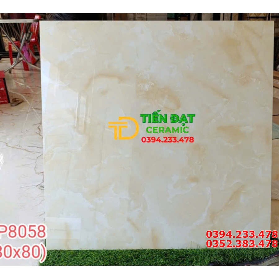 Đá Cao Cấp TQ 80x80 Vân Vàng Ngọc Phủ Men Vi Tinh