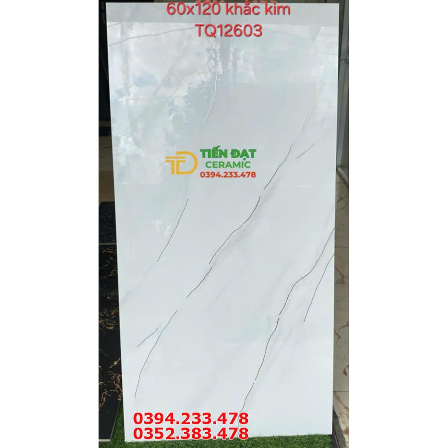 Đá Đồng Chất TQ 60x120 Trắng Nhũ Vàng Ốp Lát Khách Sạn