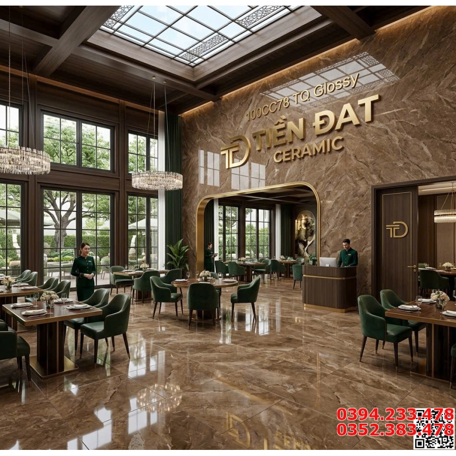 Gạch Khổ Lớn TQ 100x100 Vân Nâu Đậm Ốp Lát Nhà Hàng 