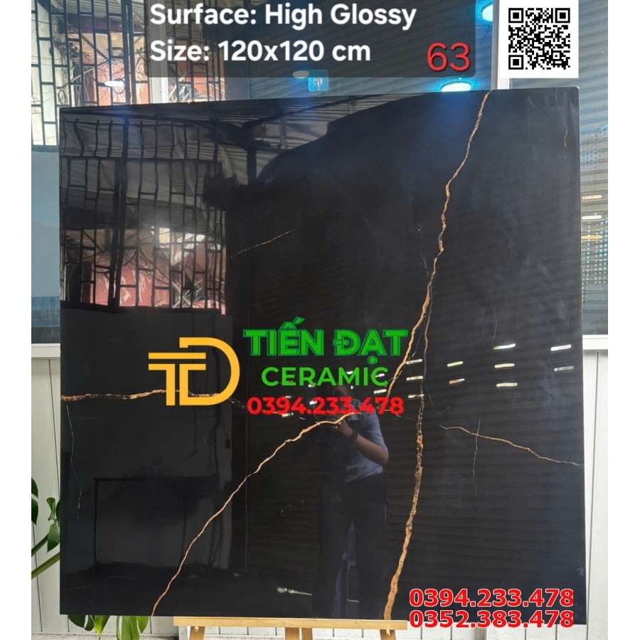 Gạch Bóng Kiếng 120x120 Khổ Lớn Đen Vân Vàng 