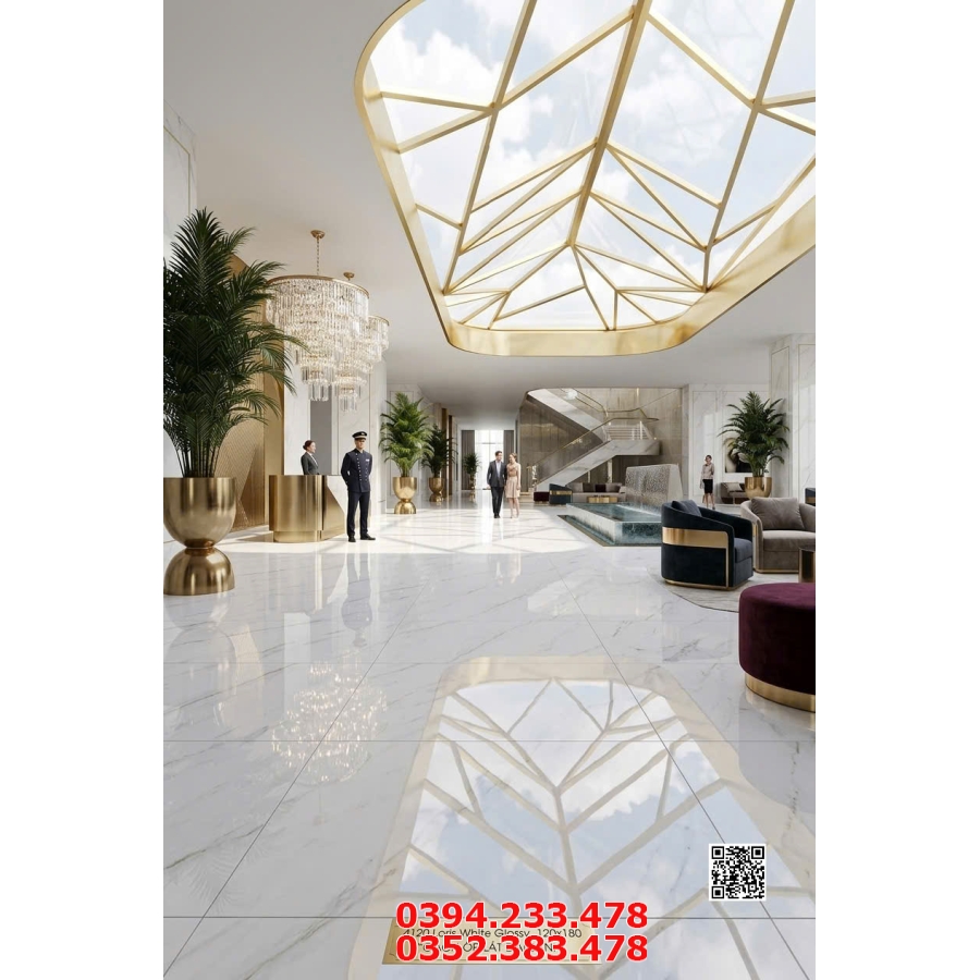 Gạch Ốp Lát 120x180 Khổ Lớn Trắng Vân Vàng 