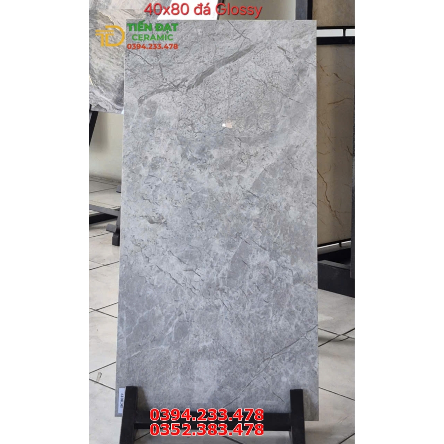 Gạch Bóng Kiếng 40x80 Vân Xám Đậm Ốp Tường