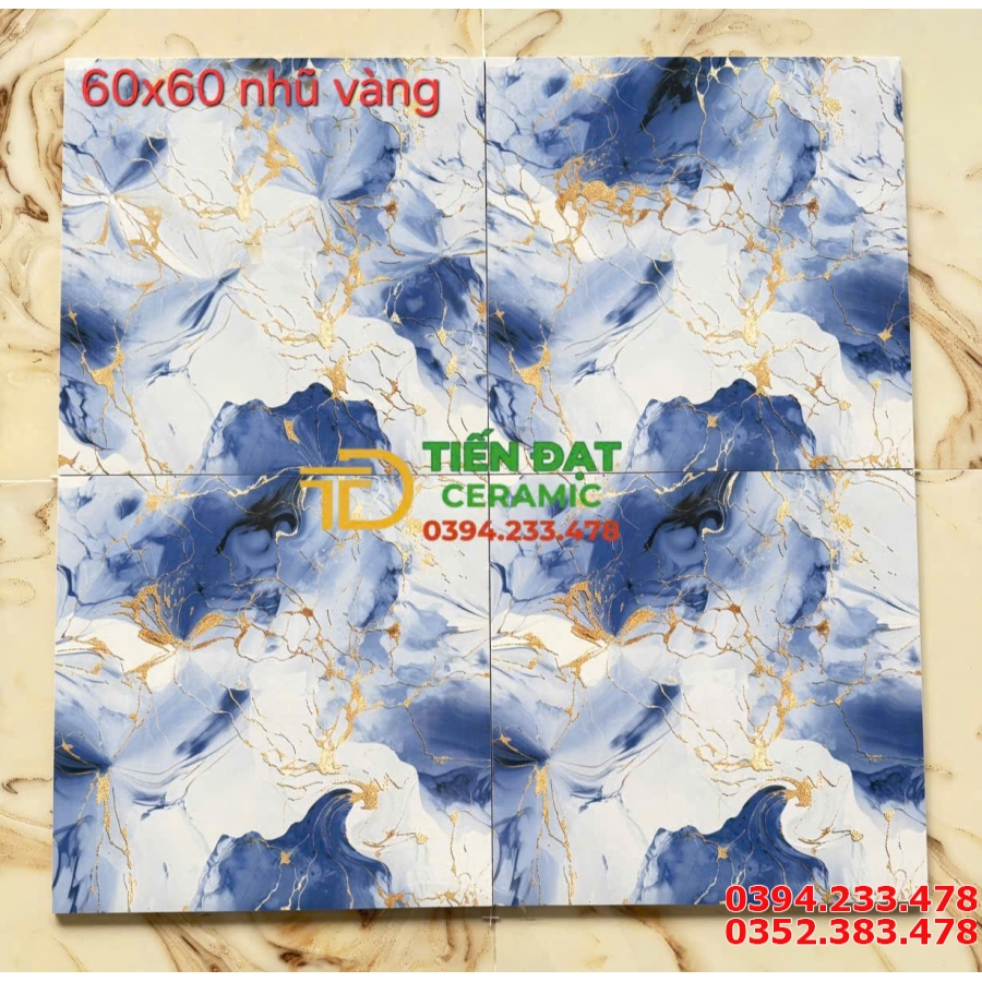 Gạch Bóng Kiếng Ánh Kim 60x60 TQ Vân Vàng Trắng Xanh