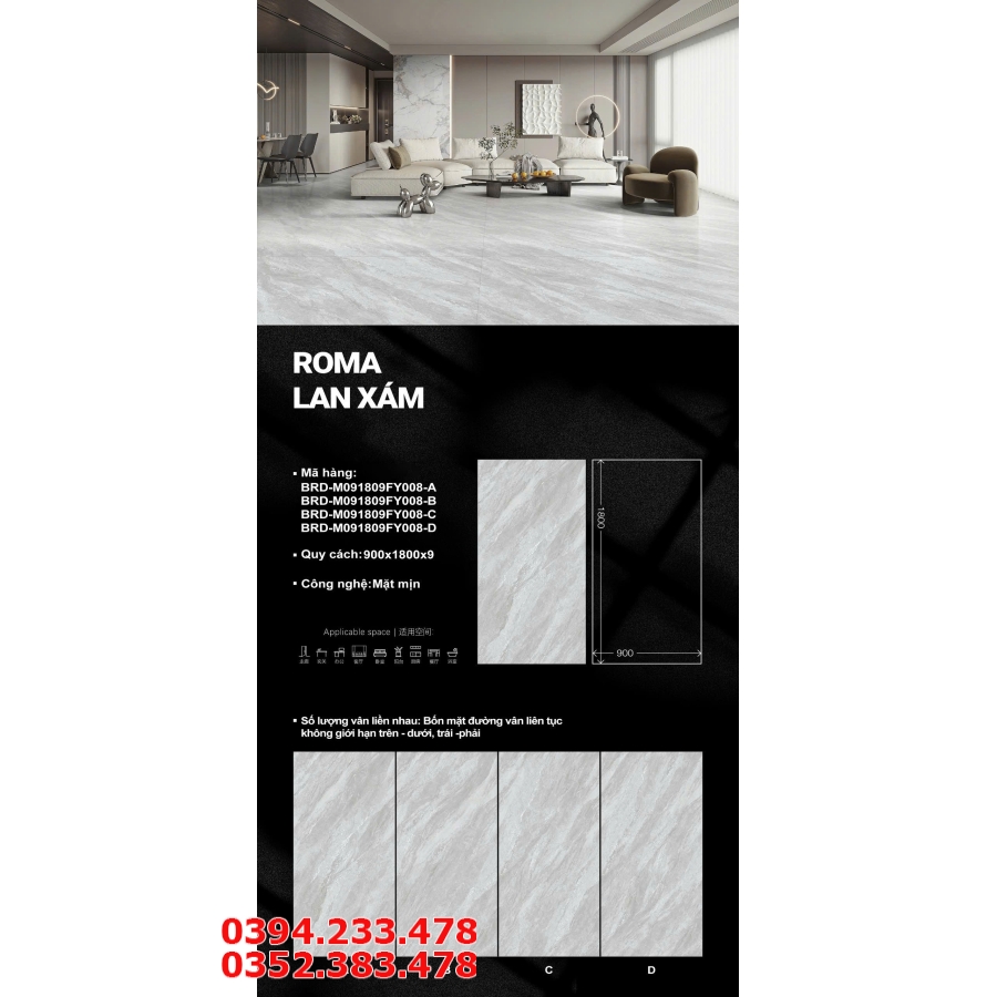 Gạch Bóng Kiếng Kim Cương TQ 90x180 Vân Xám Nhẹ 