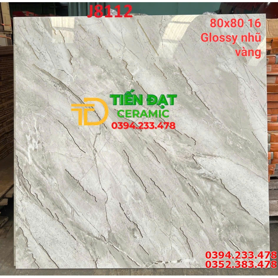 Gạch Bóng Kiếng TQ 80x80 Vân Xám Khắc Kim Mới Nhất