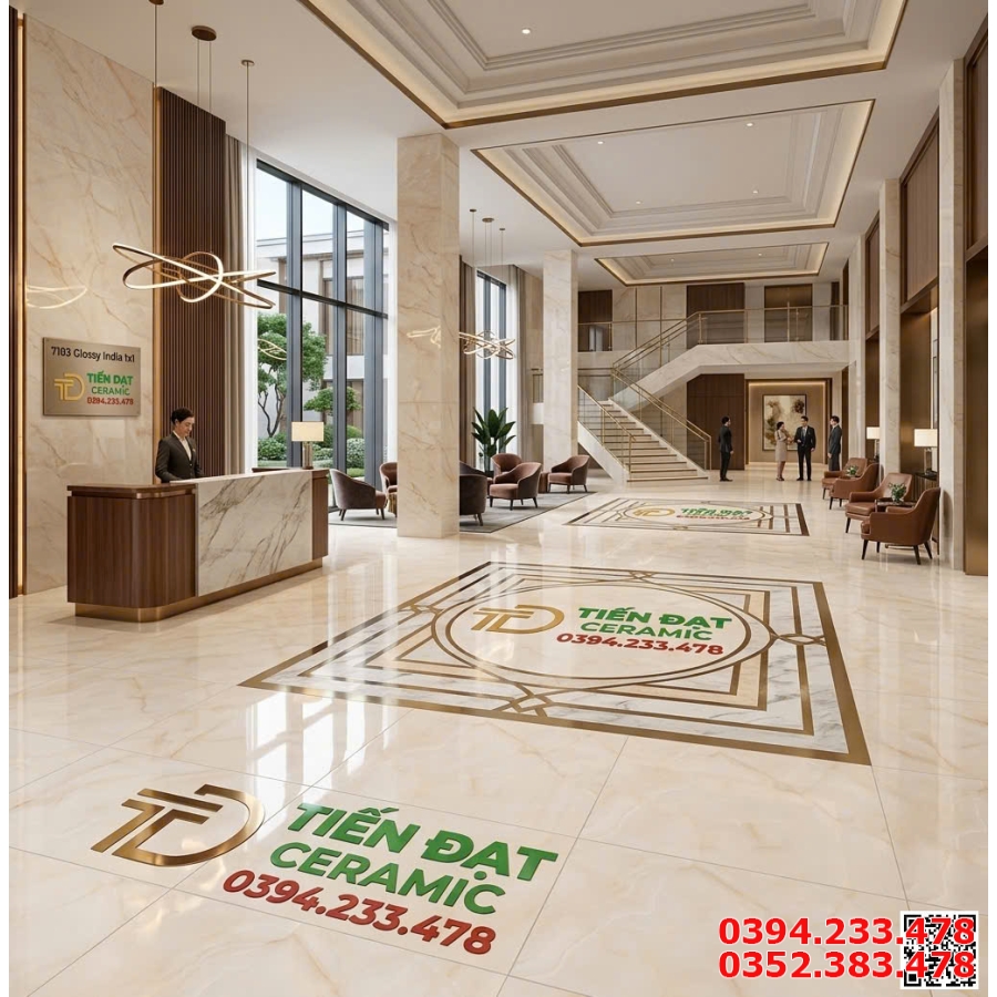 Gạch Khổ Lớn Ấn Độ 100x100 Vân Vàng Kem Ốp Tường