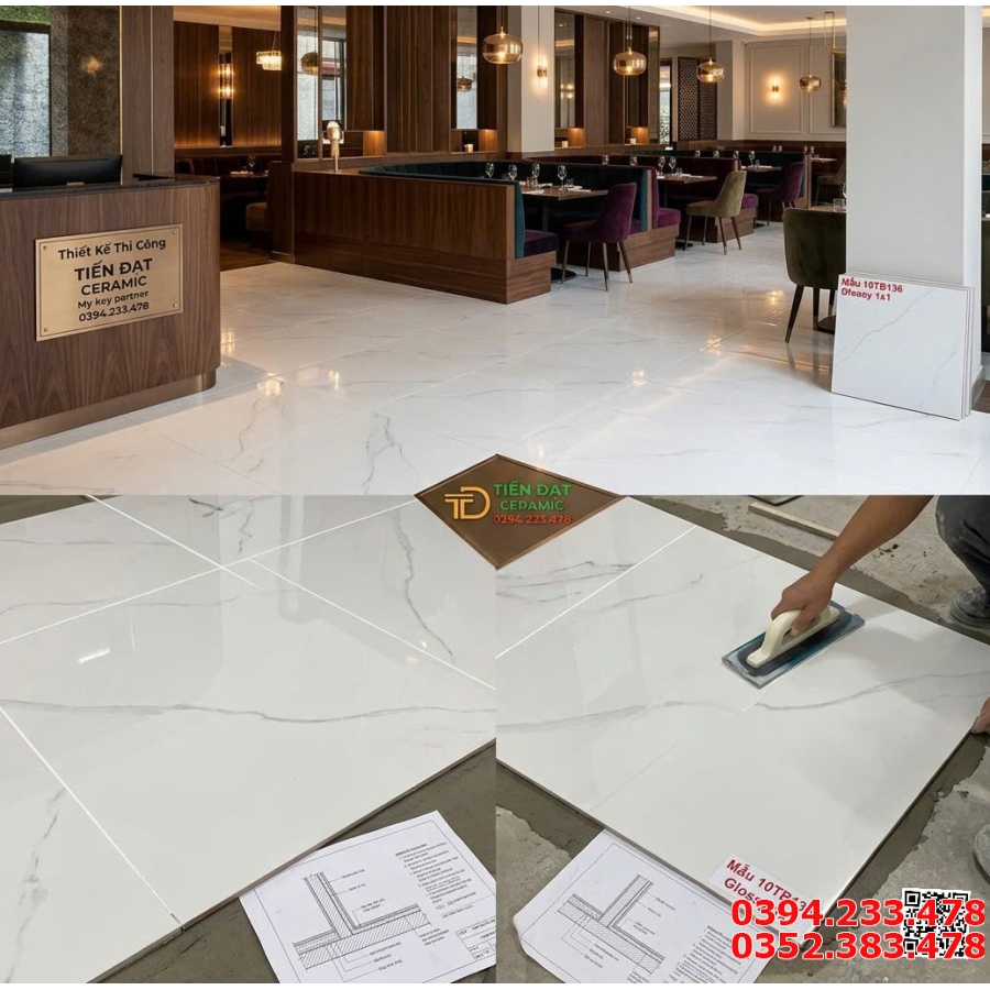 Đá Bóng Kính Vi Tinh TQ 1000x1000 Trắng Vân Mẫu Mới Nhất