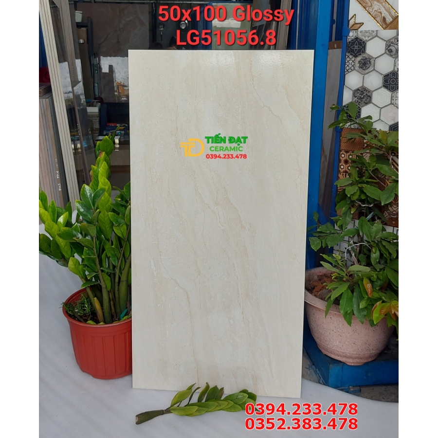 Gạch Bóng Kính 50x100 Ốp Tường Vân Vàng Kem