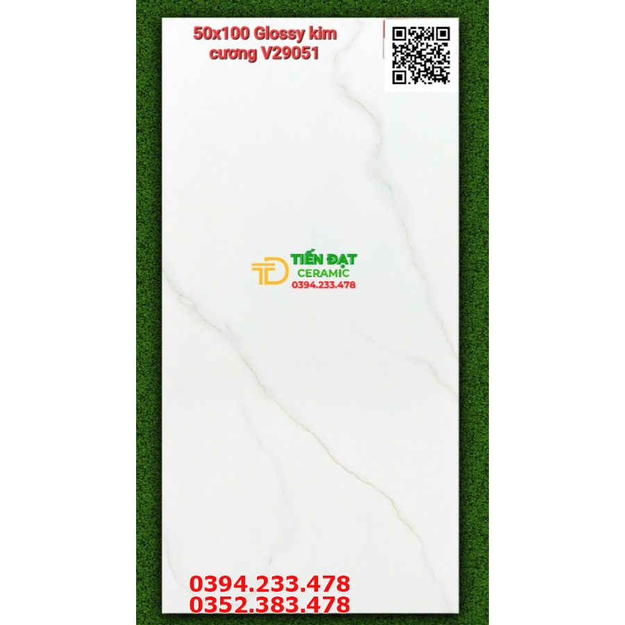 Gạch Bóng Kính Kim Cương 50x100 Trắng Vân Khói