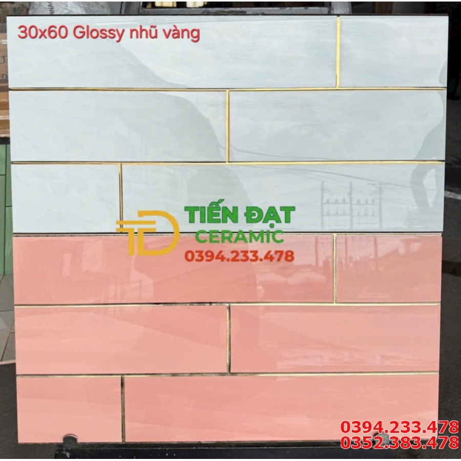 Gạch Bóng Kính TQ 30x60 Nhũ Vàng Màu Hồng Đậm Nhạt