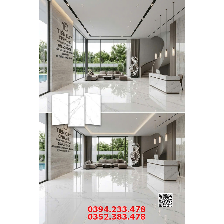 Tốp 10 Mẫu Gạch lát Nền 120x180 Trắng Vân Khói 