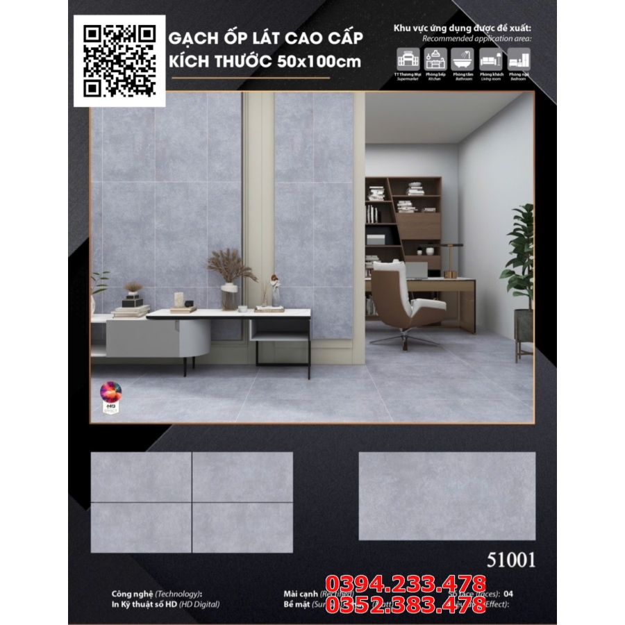 Gạch Lát Nền 50x100 Vân Xám Xi Măng Mờ Matt