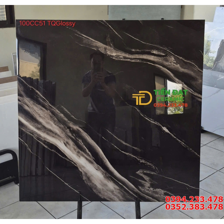 Gạch Cao Nấp TQ 100x100 Đen Vân Nâu Lát Nền Đại Sảnh