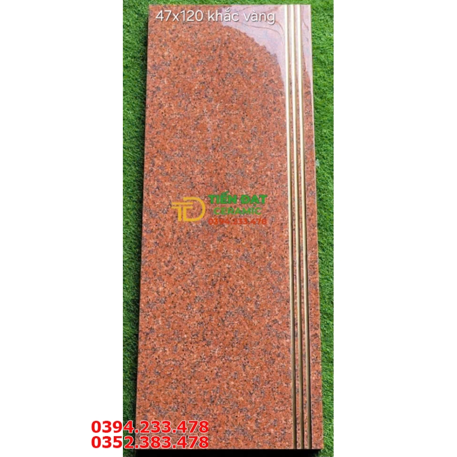 Gạch Lót Cầu Thang 47x120 Đỏ Hoa Cương Khắc Kim Vàng
