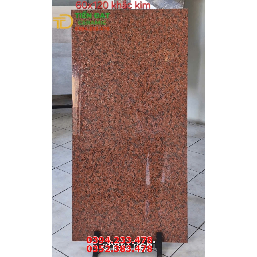 Gạch Lót Cầu Thang 47x120 Đỏ Hoa Cương Khắc Kim Vàng