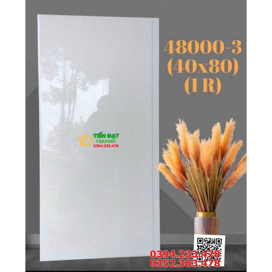 Gạch Đá Bóng Kiếng 40x80 Trắng Trơn TQ Cao Cấp