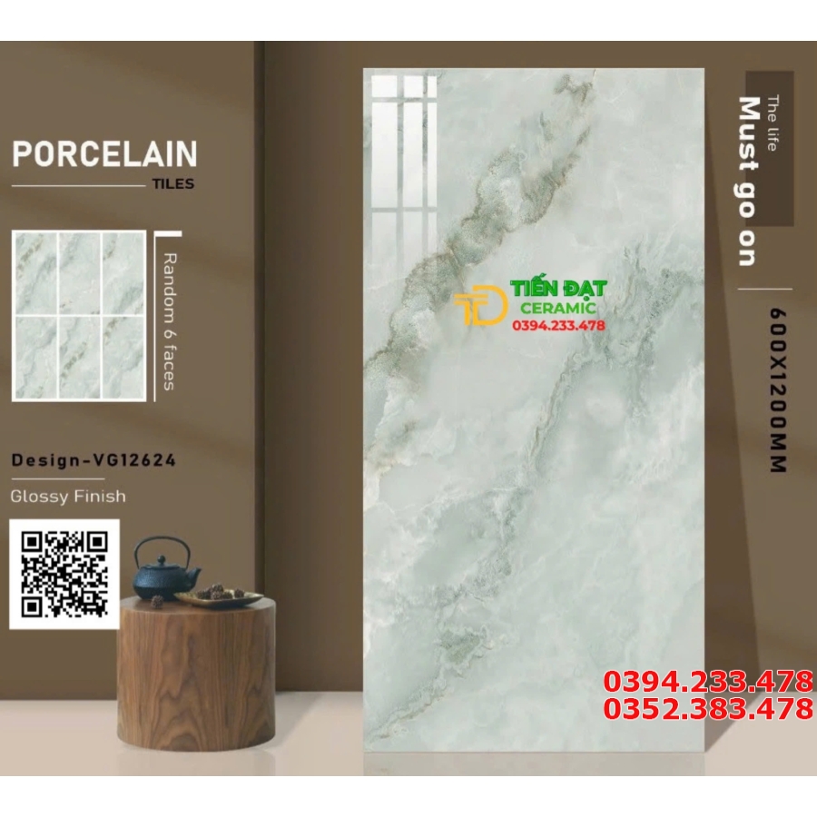 Gạch Đá Bóng Kính 60x120 Vân Xanh Nhạt Mẫu Mới