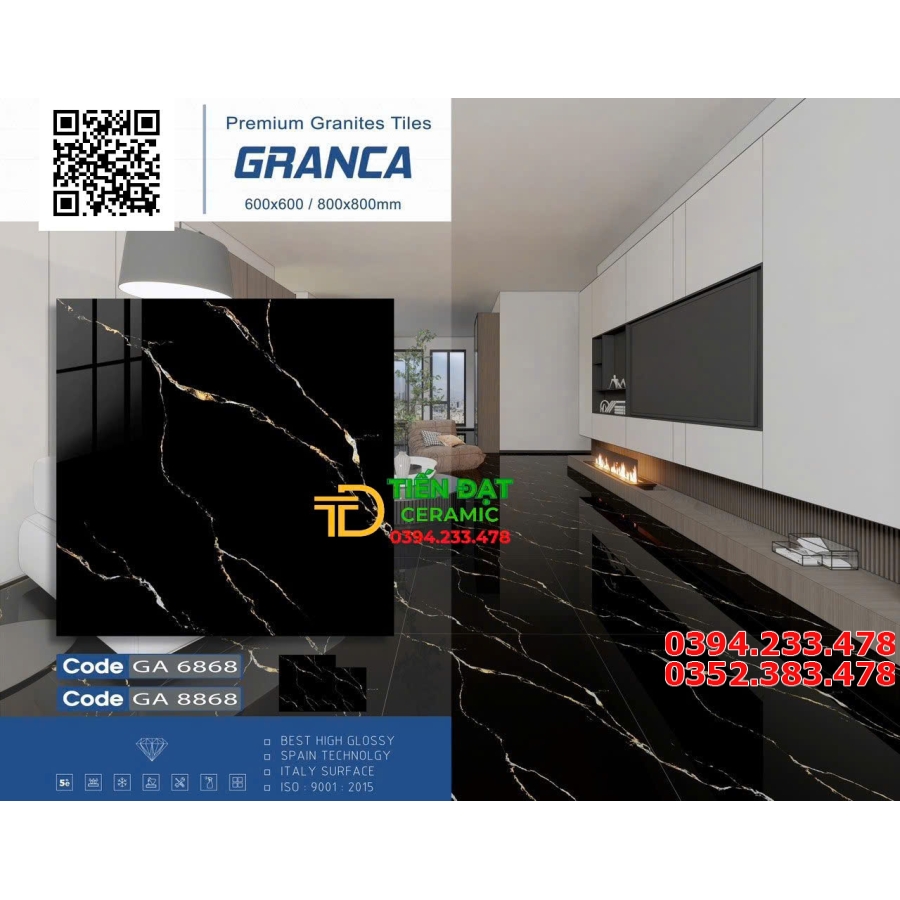 Gạch Đá Bóng Kính 60x60 Đen Vân Khắc Kim Mẫu Mới