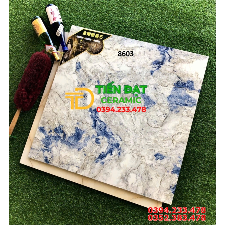 Gạch Lát Nền 80x80 Trắng Xanh Nhũ Vàng TQ