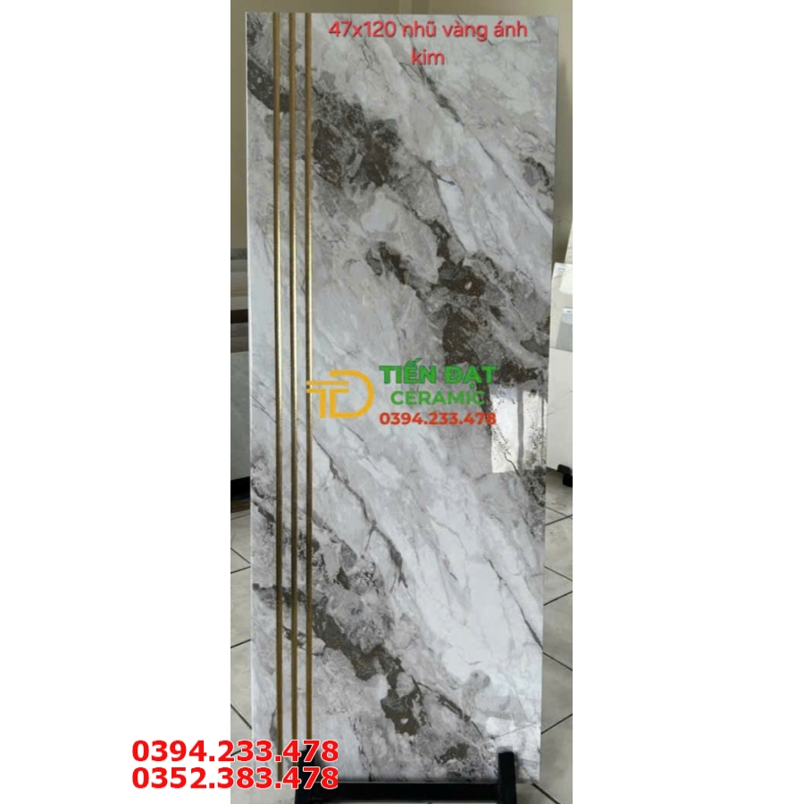 Gạch Đá Granite TQ 47x120 Ốp Bậc Cầu Thang Khắc Vàng 