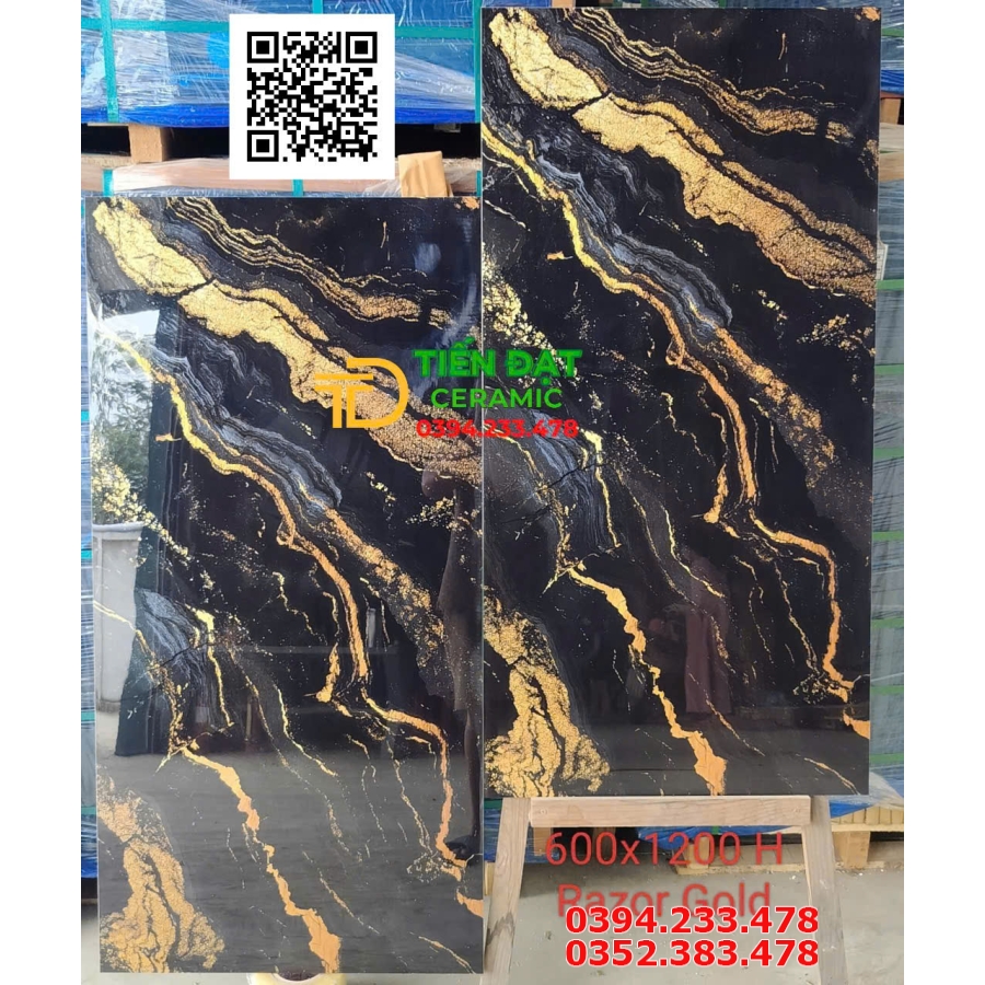 Gạch Đá Khổ Lớn 60x120 Ốp Mặt Tiền Đen Vân Vàng