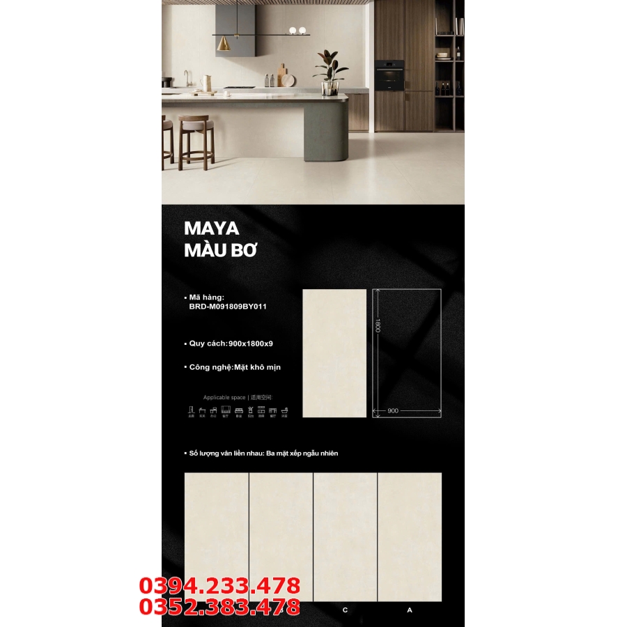 Gạch Đá Lót Sàn Cao Cấp 90x180 Khổ Lớn TQ Vàng Kem MAYA