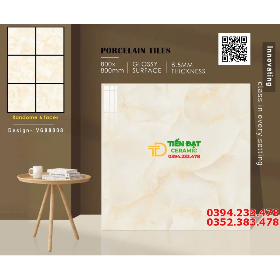 Gạch Đá Marble 80x80 Vân Vàng Bóng Kính Kim Cương 