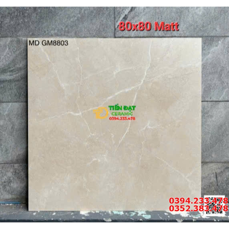 Gạch Đá Mờ Hiệu Ứng 80x80 Màu Vàng Lát Phòng Khách 