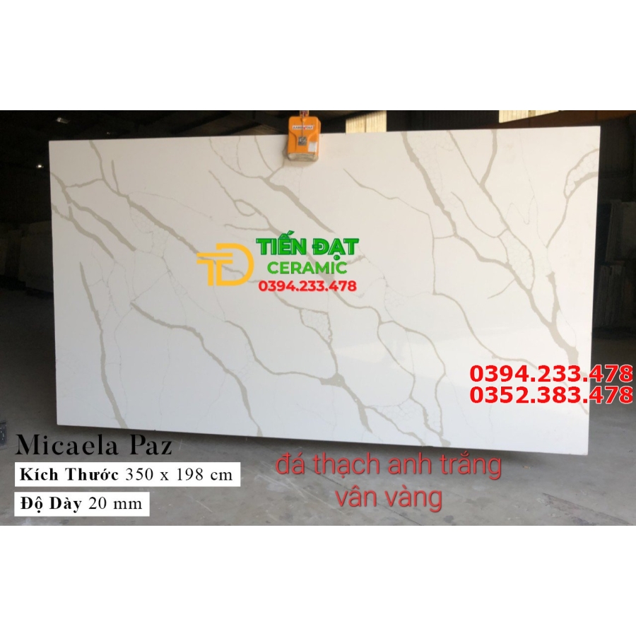 Gạch Đá Thạch Anh 198x350 Khổ Lớn Trắng Vân Vàng