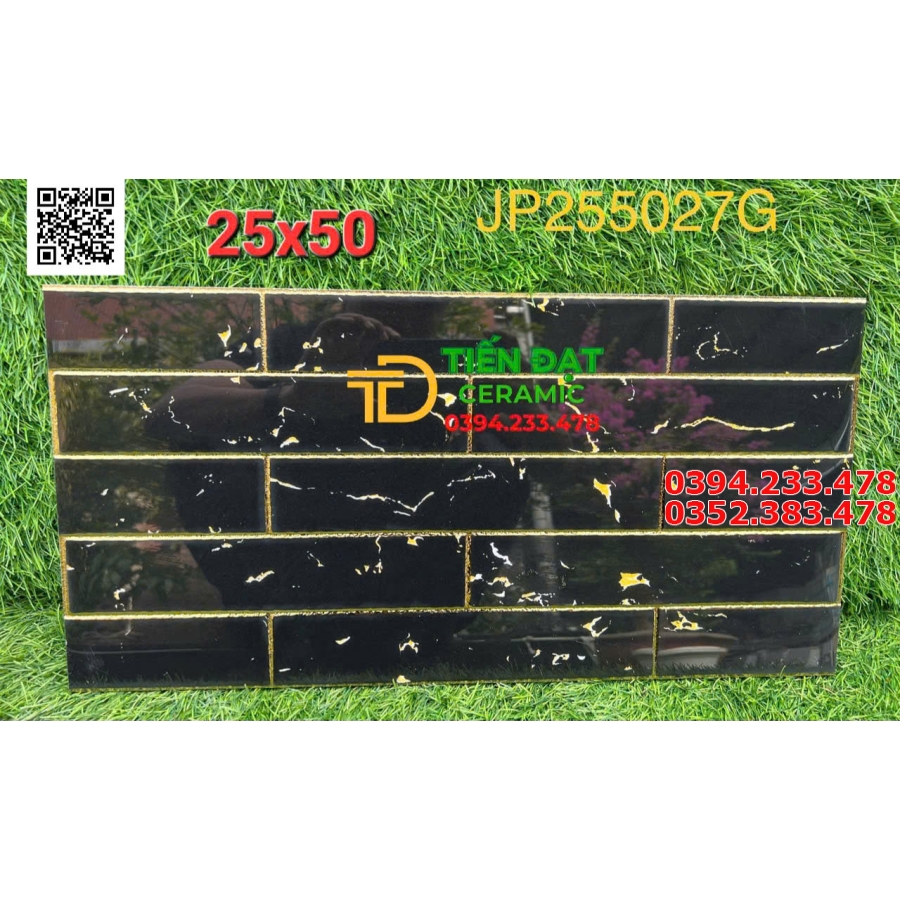 Gạch Đá Trang Trí Chụ Cổng 25x50 Đen Khắc Kim 