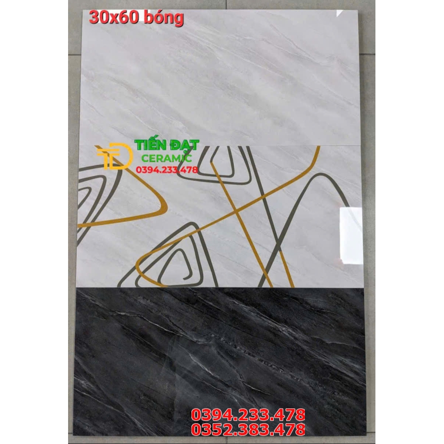 Gạch Dán Tường 30x60 Đá Bóng Kính Vân Xám Đá