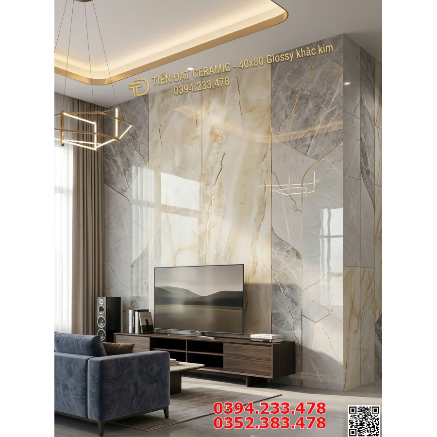 Kho Gạch Trung Quốc 40x80 Nhũ Vàng Dán Tường