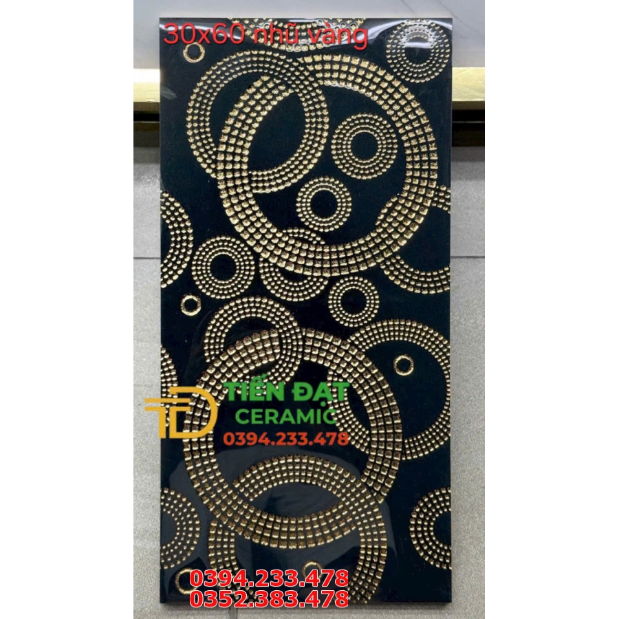 Gạch Dán Tường TQ 30x60 Đen Nhũ Vàng Mới Đẹp Nhất