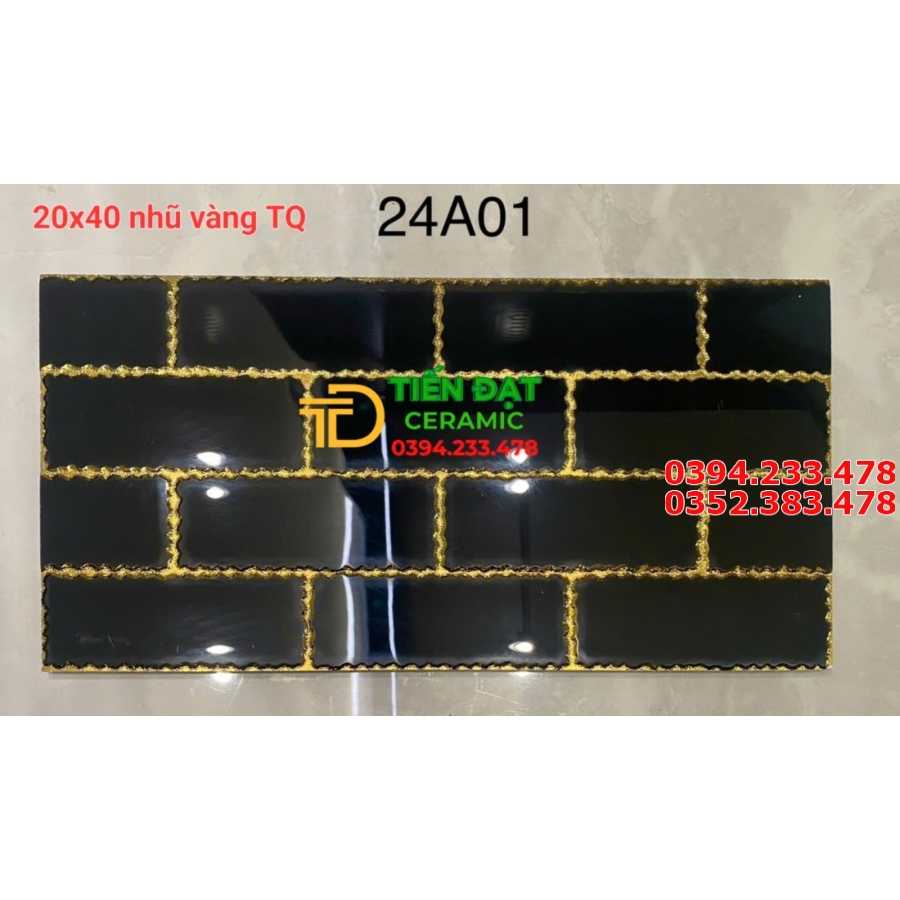 Gạch Đen Khắc Kim 20x40 Ốp Mặt Tiền Bóng Kính