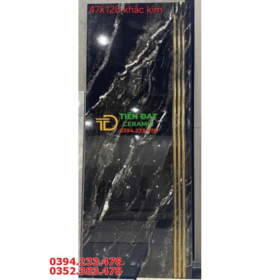 Gạch Nhũ Vàng 47x120 Ốp Cầu Thang Đen Trắng 