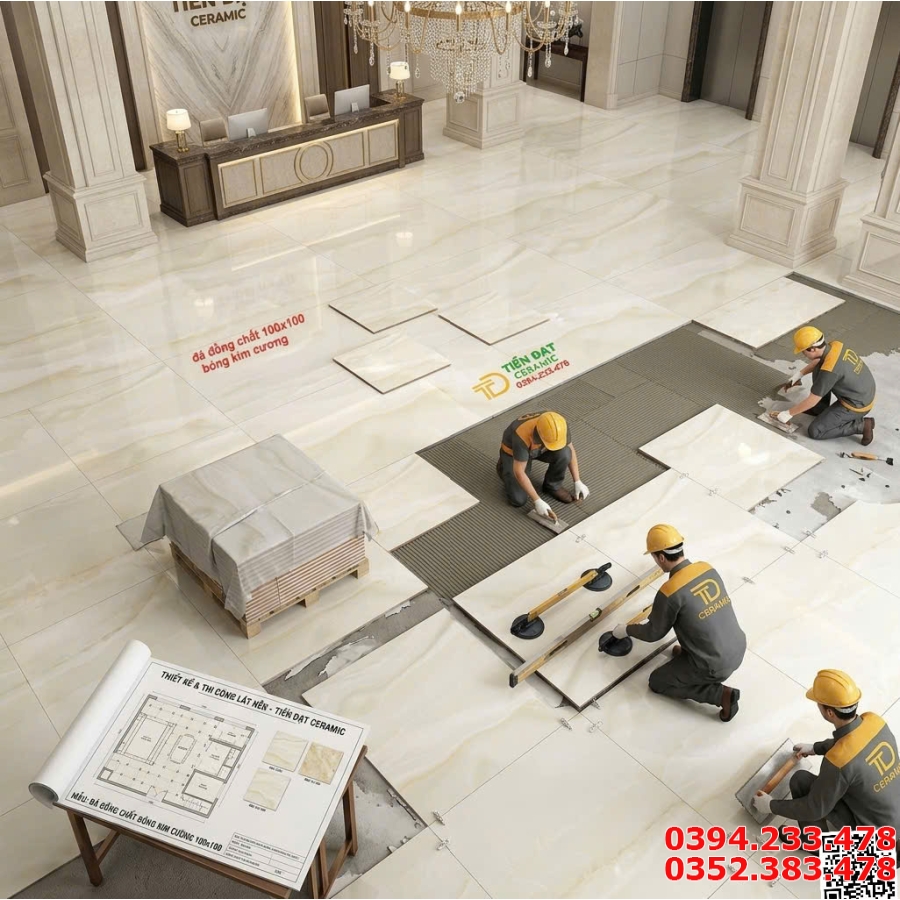 Gạch Khổ Lớn Granite 100x100 TQ Vân Xanh Ngọc Đá Thạch anh