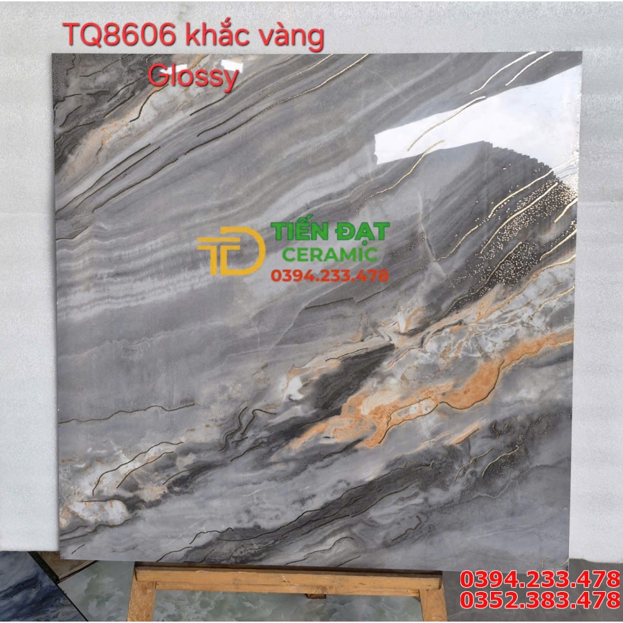 Gạch Đồng Chất TQ 80x80 Khắc Kim Vàng Ốp Lát Nhà Hàng